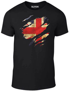 Men's Black T-Shirt With a Torn Union Jack Flag  Printed Design