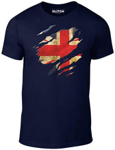 Men's Navy Blue T-Shirt With a Torn Union Jack Flag  Printed Design